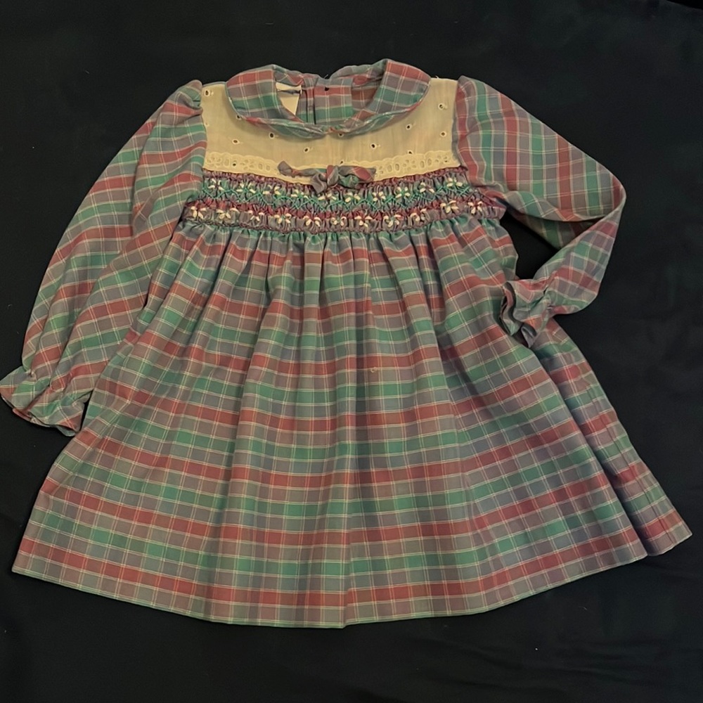 Vintage Polly Flinders plaid smocked Dress